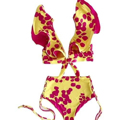 2021 New Sexy Bikini Set Women Floral Push Up Padded Net yarn Ruffles Bandage Swimsuit Swimwear Bathing Suit Beachwear Biquini