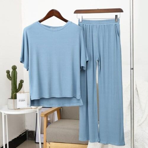 Korean Pijamas De Mujer New Modal Cotton Pajamas For Women Short Sleeve Trousers Set Loose Summer Pyjama Female Nightwear Suit