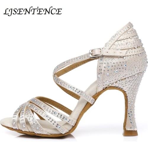 Salsa Women Latin Dance Shoes Salon Girls Tango Ballroom Dance Footware High Heels 10cm Soft Rhinestone Social Dancing Sandals
