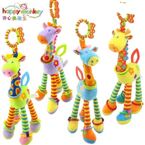 Happy Monkey Plush Infant Baby Development Soft Giraffe Animal Handbells Rattles Toys Hot Selling WIth Teether Baby Toy