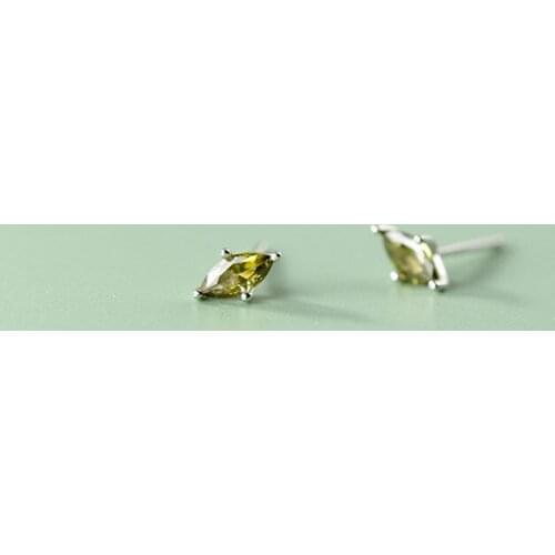 Genuine 925 Sterling Silver Crystal Olive Green Zirconia Stud Earrings Stick For Fashion Girls Daughter Kids Jewelry