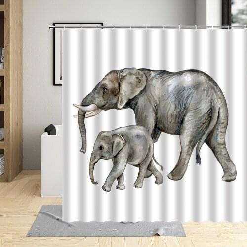 Ethnic Style Elephant Animal Printing Exotic Decor Shower Curtain Waterproof Polyester Fabric Bathroom Curtains With 12 Hooks