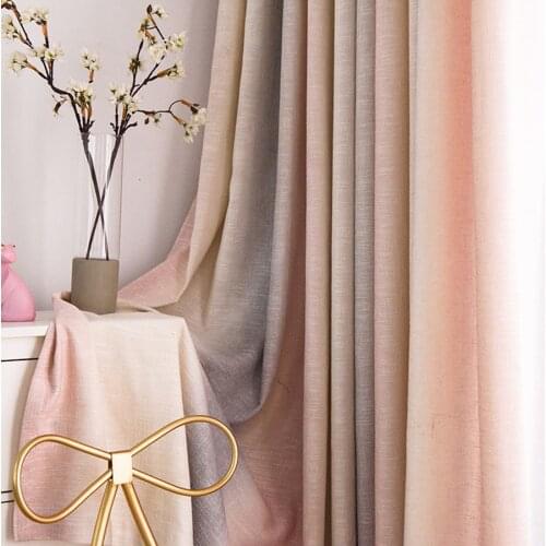 Mediterranean light pink and gray stripe gradient cotton and linen blend Physical blackout curtainsfor living room MY278#20