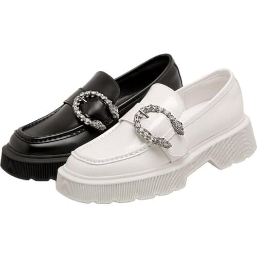 SUMAITONG Platform Loafers Women PU Casual Solid Slip-On Sweet Flats Metal Decoration Square Toe Female Loafers Shoes For Women