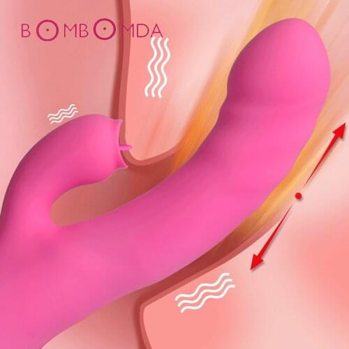 7 Speeds Tongue Licking Dildo Vibrator Heating Telescopic Rabbit Vibrator Clitoral G Spot Stimulator Adult Sex Toys For Women