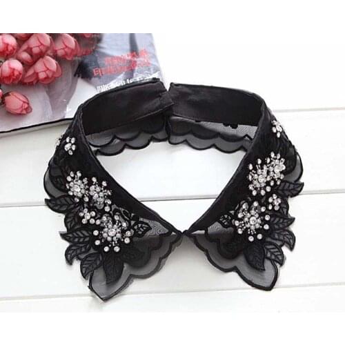 Women Fake Collar Pearl White Black Fashion Shirt Lace Embroidery Sweater Elegant False Collar Fake Neckline Dress Decoration