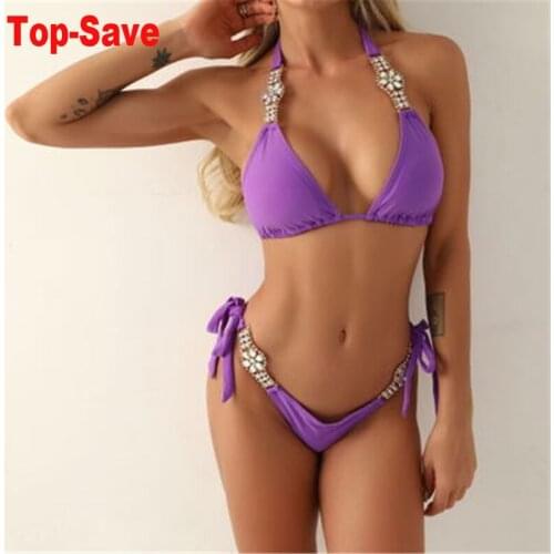 2021 New Arrivals Women Two Piece Set Sexy Luxury Crystal Diamond Bikini Swimwear Vintage Rhinestone Matching Sets Dropshipping