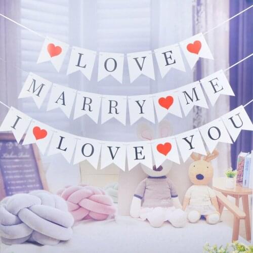 1 Set I Love You Marry Me Banner Paper Flag Pennant Banner Wedding Party Happy Valentines Day Wedding Decoration Party Supplies