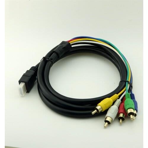 1pcs Gold Plated HDTV HD 1080P HDMI Male to 5 RCA RGB Audio Video AV Component Converter Adapter Cable Cord 5Ft 1.5M