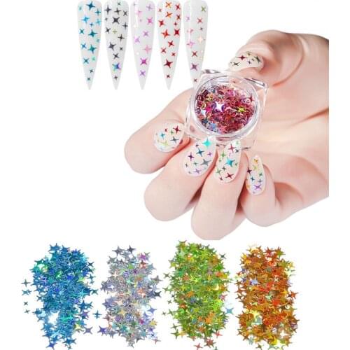 CHNRMJL 12Colors/set Holografic Four star Nail Sequins Paillette Tips Miexed Size UV Gel DIY Nails Art Glitter Fakes Decorations