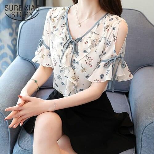 2019 Fashion Female Chiffon Blouse Shirt Women Tops women women blouses sexy summer short sleeve blouse blusas 2823 50