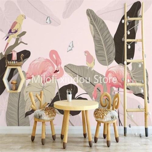 Milofi custom 3D wallpaper mural hand-painted Nordic Southeast Asia flamingo living room background wall decorative painting wal