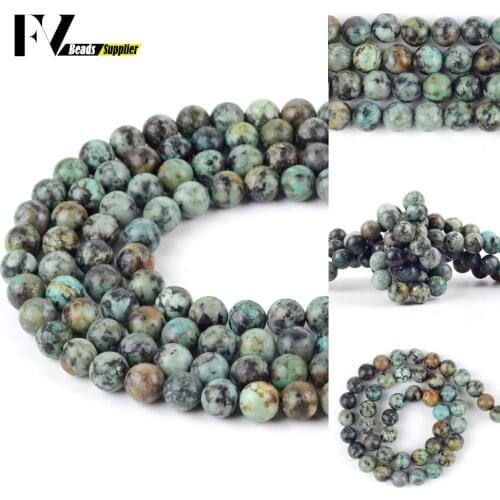 4-12mm Natural African Turquoise Stone Loose Spacer Round Beads For Jewelry Making DIY Bracelets Necklace Needlework 15"