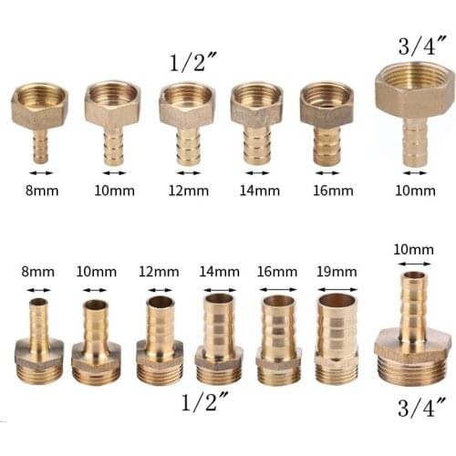 4 Pieces copper fitting 8mm10mm12mm 14mm Hose Barb x 1/2" Female BSP Length 32mm Brass Barbed Fitting Coupler Connector Adapter