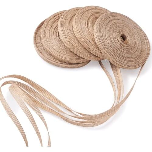 5 Rolls 6mm Burlap Fabric Ribbon Hessian Tape Cord for Wedding Party Decorations DIY Crafts Making Gift Wrapping about 10m/roll