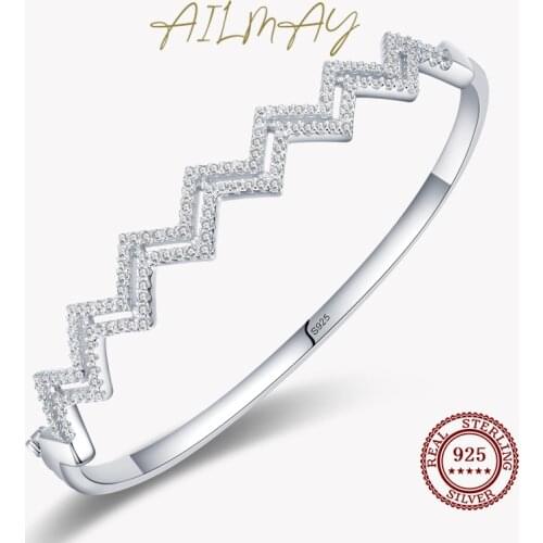 Ailmay Fashion 925 Sterling Silver Bracelets Clear Zircon Irregular Line SZ Bracelets For Women Girls Party Accessories Jewelry
