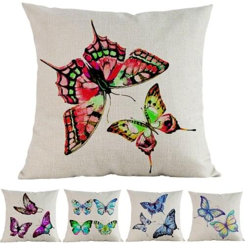 Watercolor Style Animal Insect Colorful Beautiful Butterfly Pillow Case Home Bedroom Sofa Car Decoration Cushion Cover