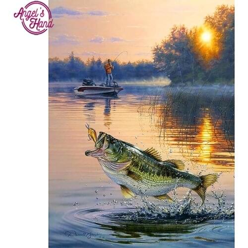 Diamond embroidery fishing on the boat 5d diy diamond painting Cross Stitch full square drill Rhinestone mosaic home decoration