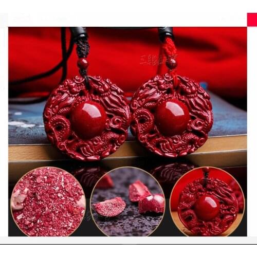 Fabulous Churinga Two Dragon With Sun Amulet Zinnober Ore Pendant Magical Hanging Protect Talisman