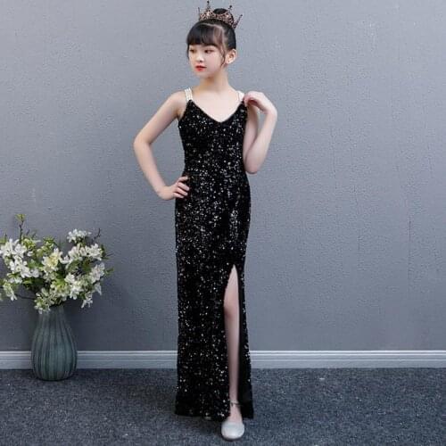 2020 New Girls Sexy Sequins Evening Dress kids Catwalk Mermaid princess dress birthday party dress for girls vestidos L469