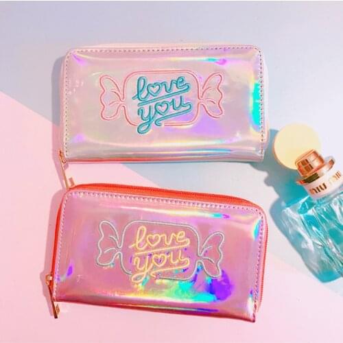Hologram Candy Long Women Leather Wallet Fashion Girls Change Zipper Purse Money Coin ID Card Holders Carteras