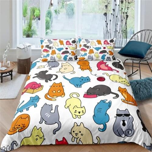 Home Living Luxury Cut Cat Print 2/3Pcs Duvet Cover Set Pillowcase Queen Size and King Size Kids Bedding Set EU/US/AU Size