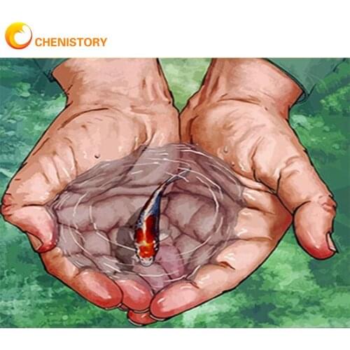 CHENISTORY Painting By Numbers Kits For Adults 60x75cm Frame Hand Fish Landscape Oil Paint By Number Modern Home Wall Art Photo