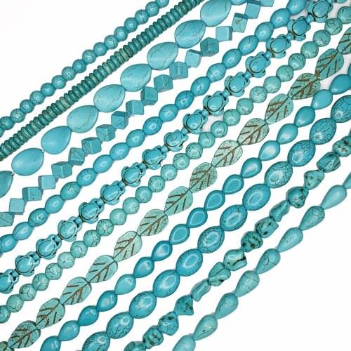 Blue Turquoises Stone Loose Beads for Jewelry Making Oval Tube Round Drop Cube Coin Irregular Shape DIY Necklace Bracelet B487