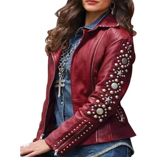 Womens Fashion Casual Pu Lapel Zipper Jacket Coat Top Short Womens Jackets Hot Drill Artificial Leather PU Trendy Small Jacket
