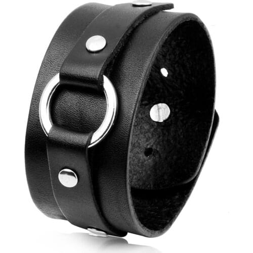2019 Cowboy Style Bracelet Black/brown Strap Double Wide Wrap Leather Bracelet Buckle Wristband Men Cuff Bracelets Punk Jewelry