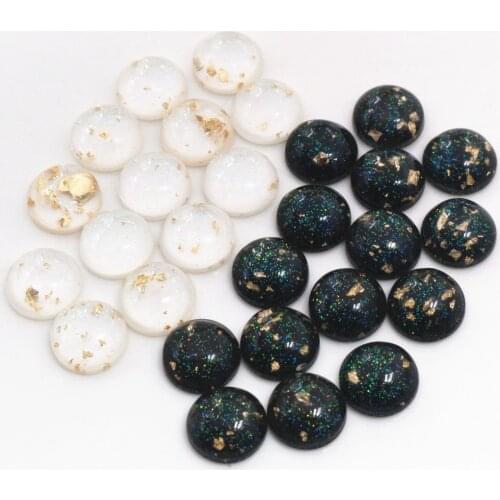New Style 40pcs 12mm Black White Built-in Gold Color leaf Style Flat back Resin Cabochons Fit 12mm Cameo Base Cabochons