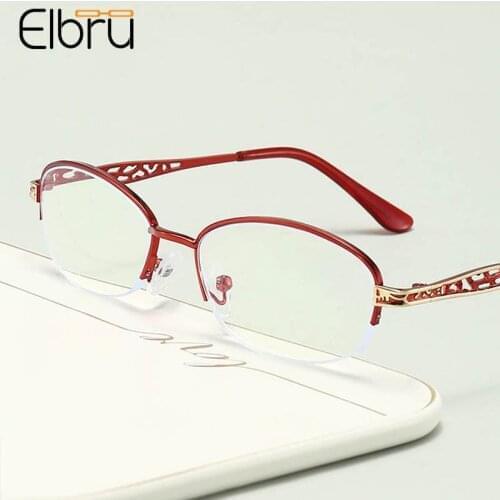 Elbru Women Anti Blue Light Reading Glasses Retro Metal Semi-rimless Presbyopia Eyeglasses Elderly Men Eyewear Diopters 1.0 4.0