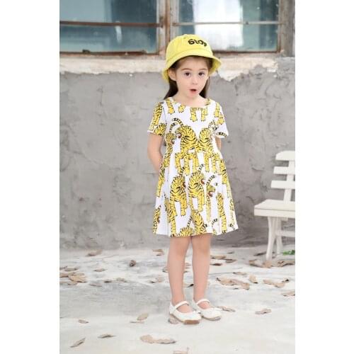 New girls round neck long-sleeve dress fashion princess print cartoon tiger ins explosion models baby dress