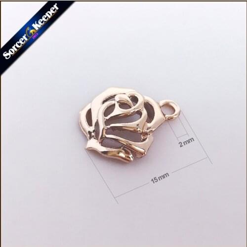 Wholesale Charms Fine Jewelry 30PCs 15*13 mm KC Gold Tone Rose Flower Charms Pendants Findings For Jewelry Making Charms XSP03