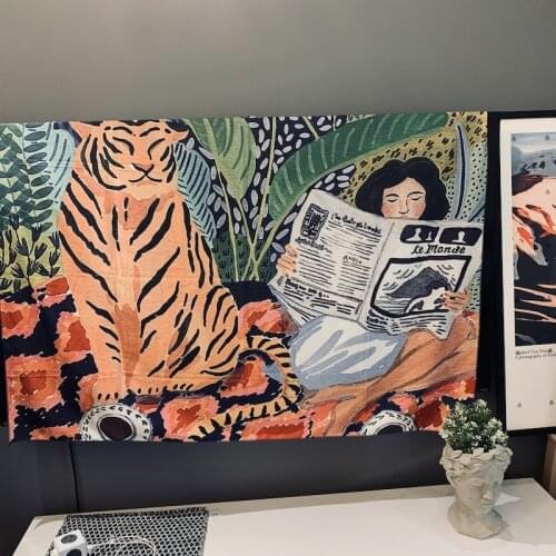 Animal series design Nordic INS hanging tapestry background cloth Boho Decor Wall Cloth tapestry jungle tiger girl