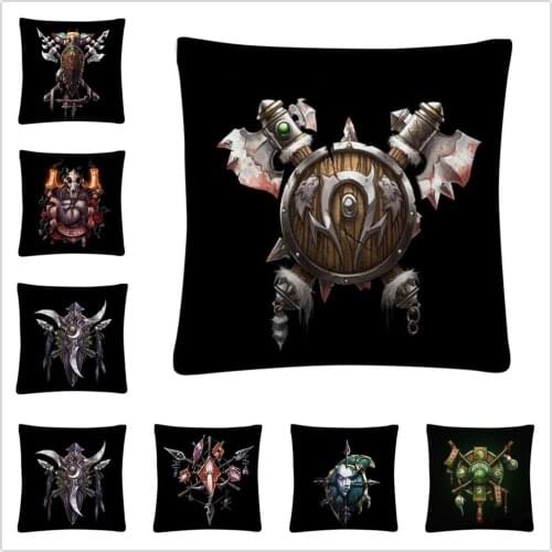 Popular Game Wow Race Totem Logo Soft Short Plush Cushion Cover Pillow Case for Home Sofa Car Decor Pillowcase 45X45cm