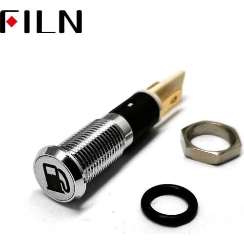 FILN 8mm C13 Car dashboard silver shell Fuel tank cap marking 12v led indicator light with Solder foot