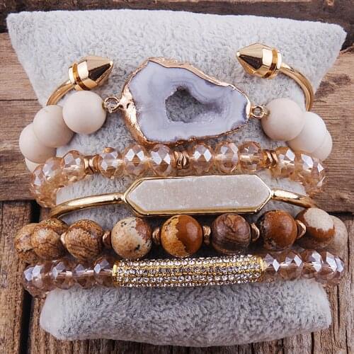 RH Fashion Boho Beaded Bracelet Jewelry Multi 6pc Stack Bracelet & Bangle Sets For Women Gift