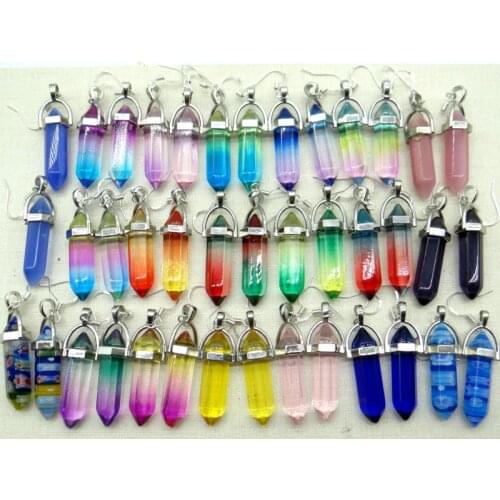 Natural stone Turquoises tiger eye Opal Quartz crystal Hexagonal Earring for diy Jewelry making Earring Pendant Accessories A1