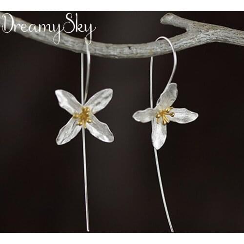 New style high quality Silver Color handmade earrings Lilac flower long earrings for women fashion jewelry wholesale