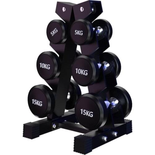 Hexagonal Round Head Rubberized Electroplating Dumbbell Set A-Type Rack Multi-Layer Dumbbell Storage Rack