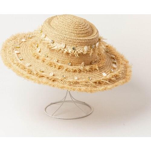 Summer Quality Straw Hat Raffia Handmade Sun Hats For Women Shell Decoration Wide Brim Fashion Beach Casual Hats Bonnet Enfant