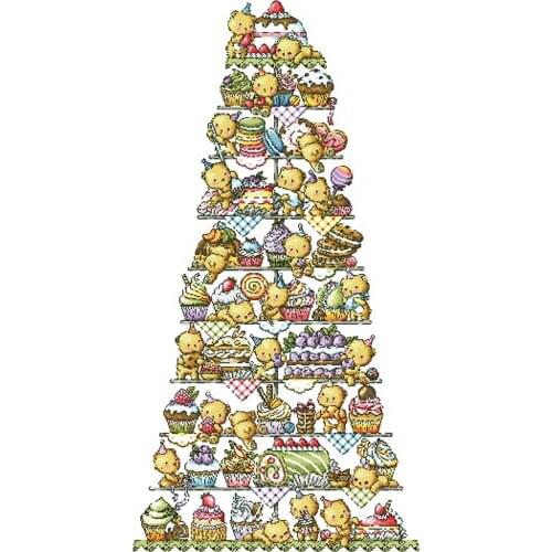 Modern Embroidery Ten Story Tower of Bear Cake Counted Cross Stitch Baby with 100% Cotton Floss & Free Shipping for Wall Decor