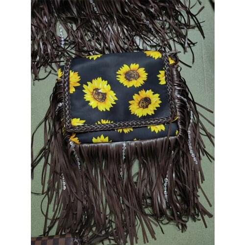 New Fashion PU Canvas Sunflower Fringe Crossbody Purse Fur Cow Messenger Bag Cover Cheetah Leopard Shoulder Bags For Womens