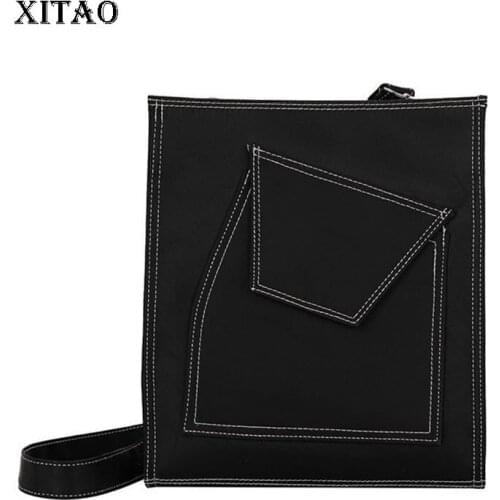 XITAO Striped Patchwork Shoulder Bags Black Women Trendy Fashion Style Square Open Pocket Soft Oxford Bag Personality WMD2678