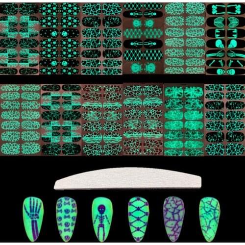 3D Luminous Halloween Nails Art Stickers Self Adhesive Breathable Festival Decoration Skull Nail Art Decals Manicure Accessories