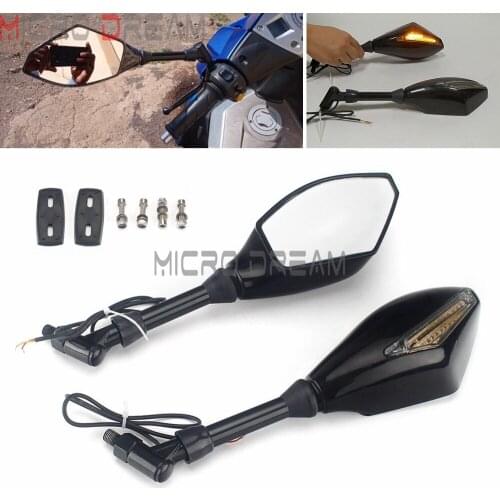 1 Pair 10mm Universal Motorcycle Rearview Mirrors W/ LED Turn Signals Street Sports Bike Chopper Cruiser Left Right Side Mirror