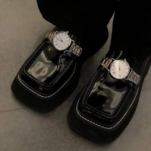 2021 New British Style Retro Leather Shoes For Women Japanese Platform Loafers Spring Shoe Designer Watch Decoration Chunky Shoe