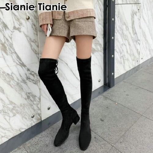 Sianie Tianie genuine nubuck suede leather woman high heels stretch boots over-the-knee booties women thigh high overknee boots