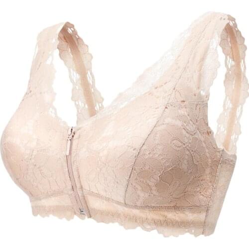 Womens Front Closure Bra Soft Cup Full Lace Underwear Full Coverage Breathable Wireless Bra Lingerie A B C D 32 34 36 38 40 42